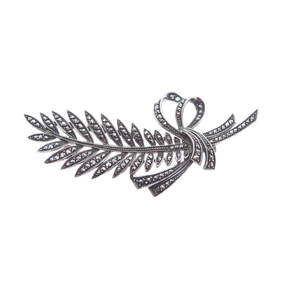 925 Sterling Silver Antique Germany Real Marcasite Pin Brooch (missing 1 stone) - Picture 6 of 8